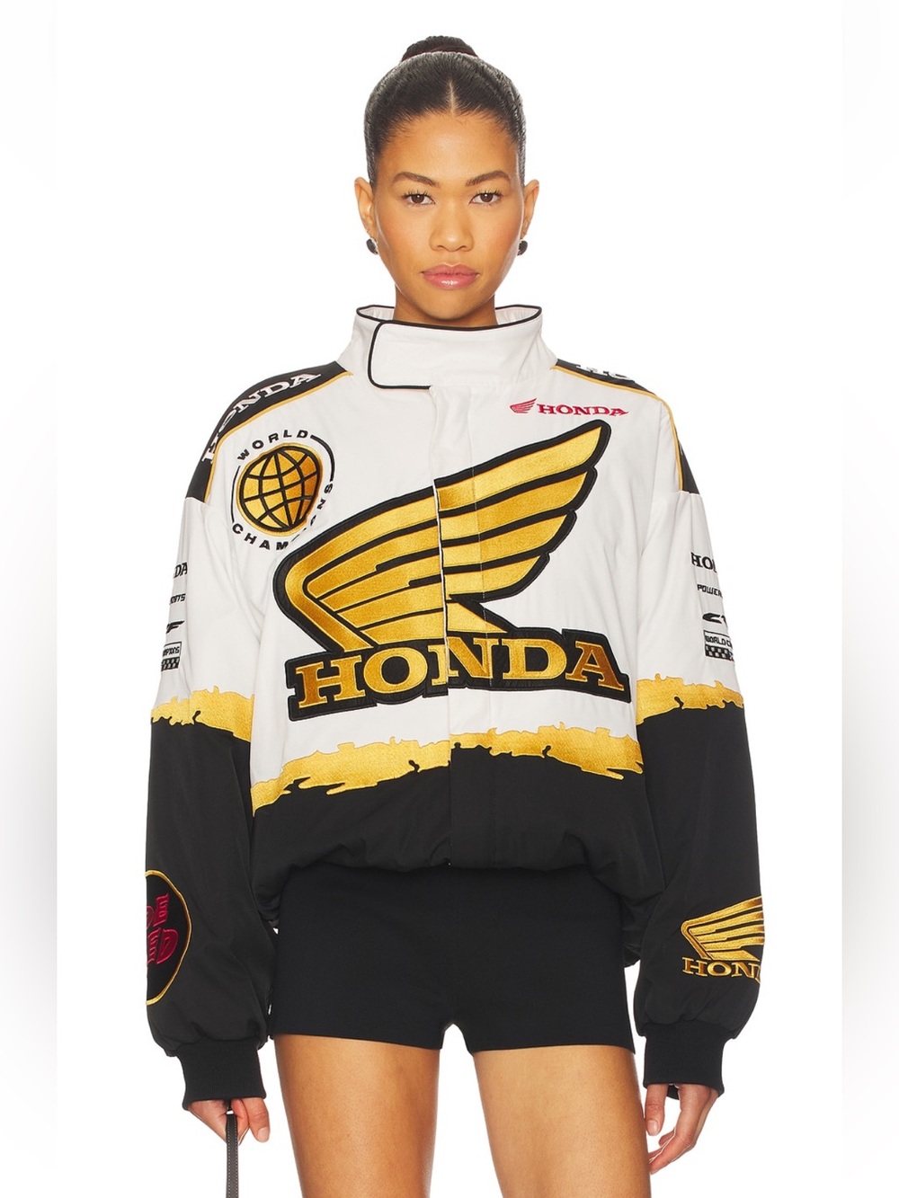 REVOLVE Honda White, Black & Gold Racing Bomber Jacket